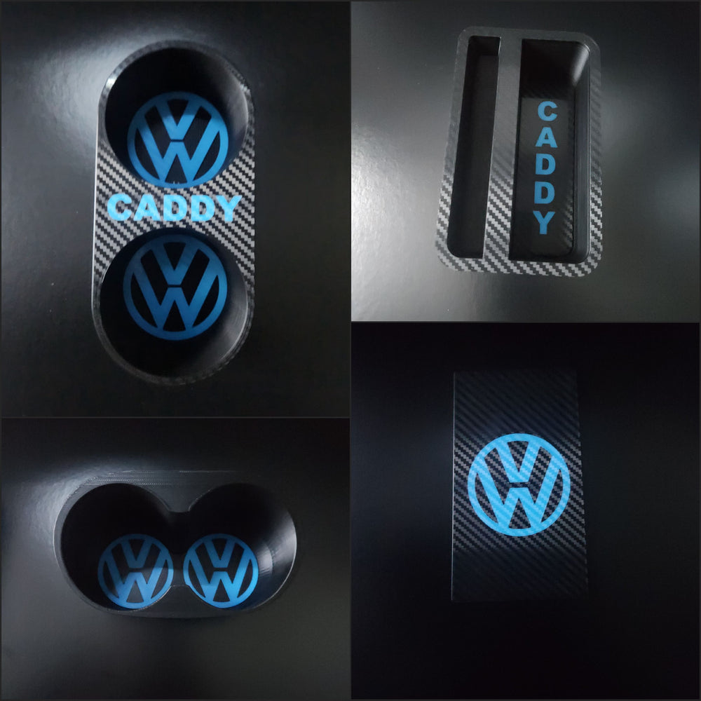 Caddy Cupholder + Coin Tray + Pen Tray + Rear Cupholder - Carbon Fibre Effect